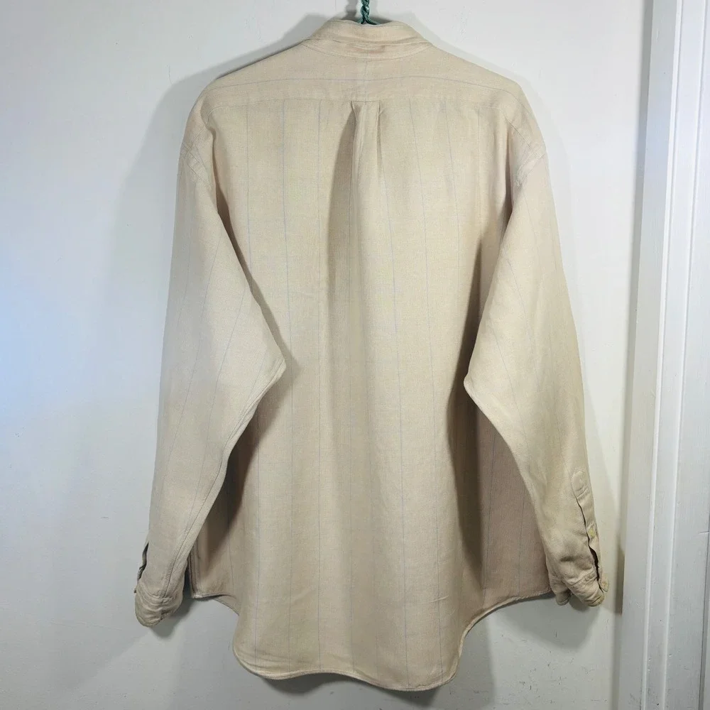 VTG Ralph Lauren Tilden Silk Linen Windowpane Cream Button Down Golf Shirt XL - Picture 7 of 8